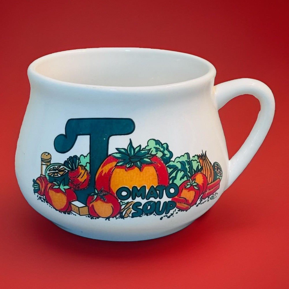 Tomato Soup Bowl Mug Ceramic Collectible Vegetable Letter T Kitchen Hot